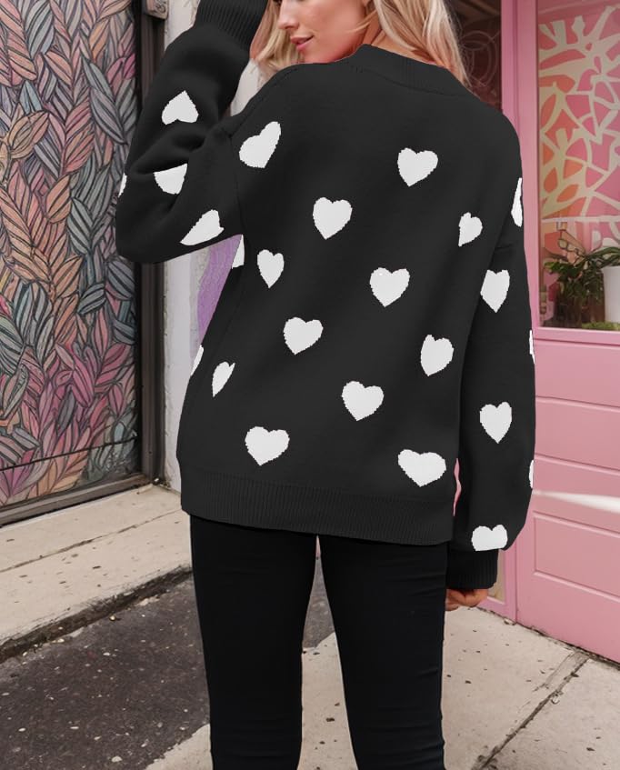 Image of Women's Valentines Pullover Sweaters Cute Hearts Long Sleeve Crewneck Knitted Y2k Sweaters Kawaii Aesthetic Clothes