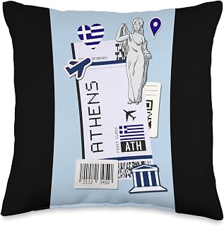 World Travel Ticket Gifts and Accessories Airport and Airline Tags-Boarding Pass of Athens Throw Pillow, 16x16, Multicolor