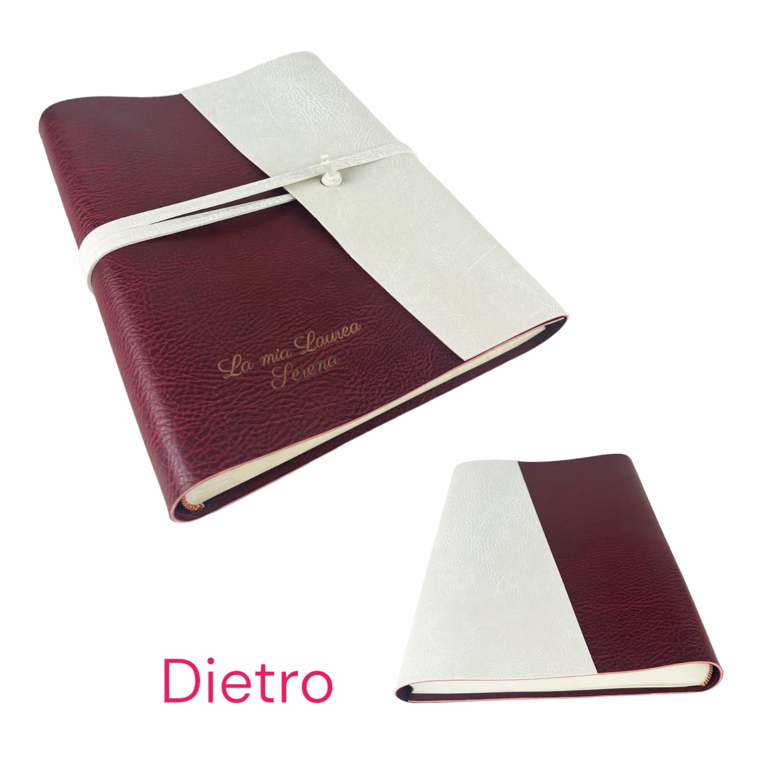 Album fotografico - Double Vintage - produzione artigianale in similpelle, personalizzabile con incisione. Ideale per Matrimonio, Anniversario, tutti gli eventi (Con Incisione, Rosso - Polare)