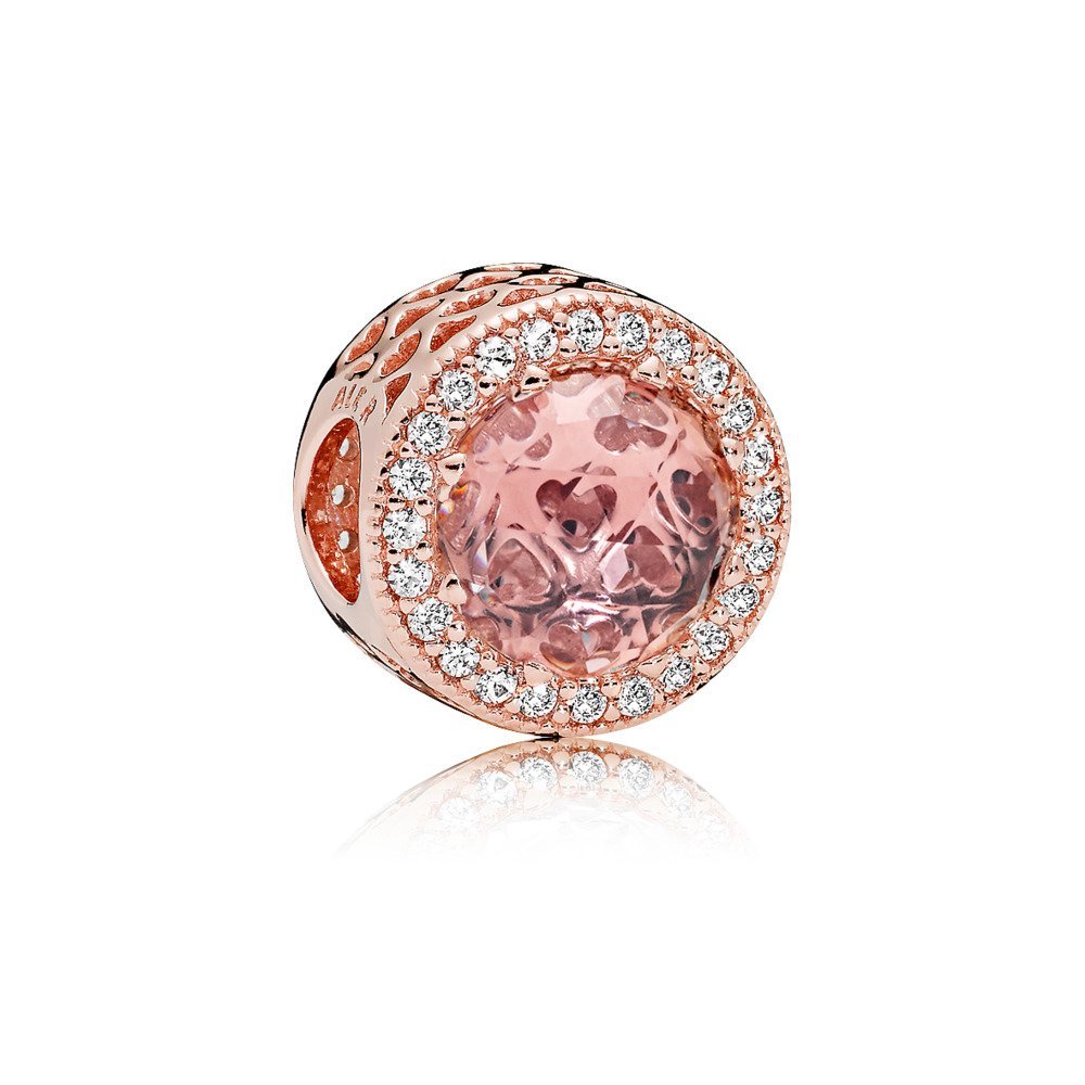 A&CPink Radient Crystal Rose Gold Plated 925 Sterling Sliver Crystal Pave Charm