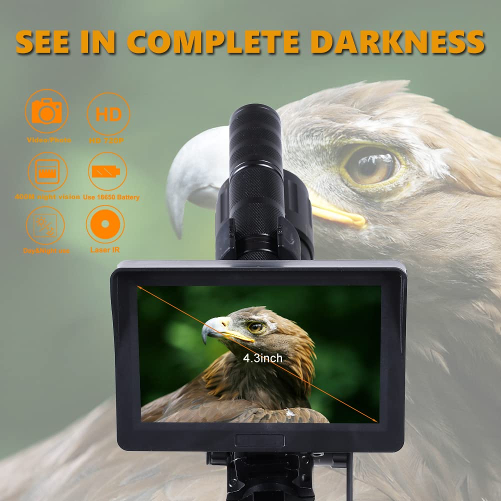KOLINLOV Night Vision Scope for Riflescope Long Viewing Range Night Hunting Clear Vision with Camera Infrared Flashlight and 4.3 inch Display Screen (4.3“ Video)
