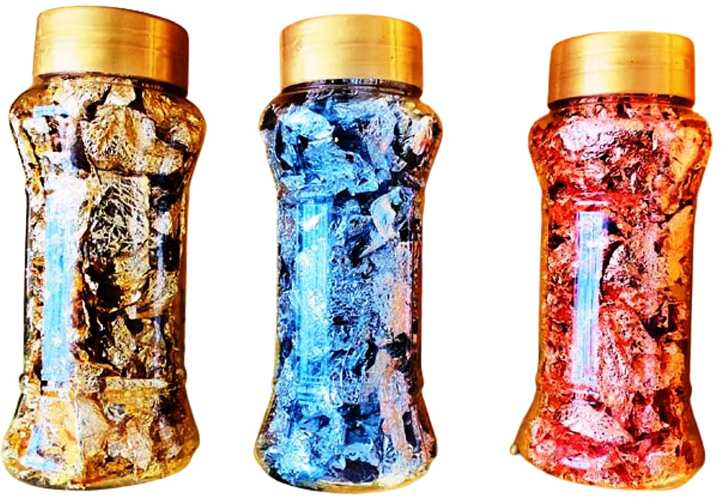 Mahir Metallic Foil Flakes Pack of 3 Bottles of Gold Silver & Rose Gold 5 Gram for Nail Arts, Paintings, DIY Crafts, Resin Arts-picture-15