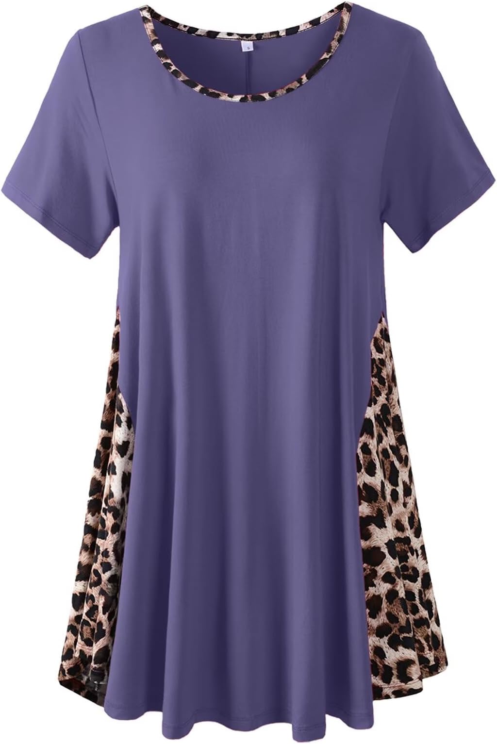 LARACE Leopard Print Tops for Womens Short Sleeve Shirts Plus Size Tunic Swing Summer Clothes Color Block Tee
