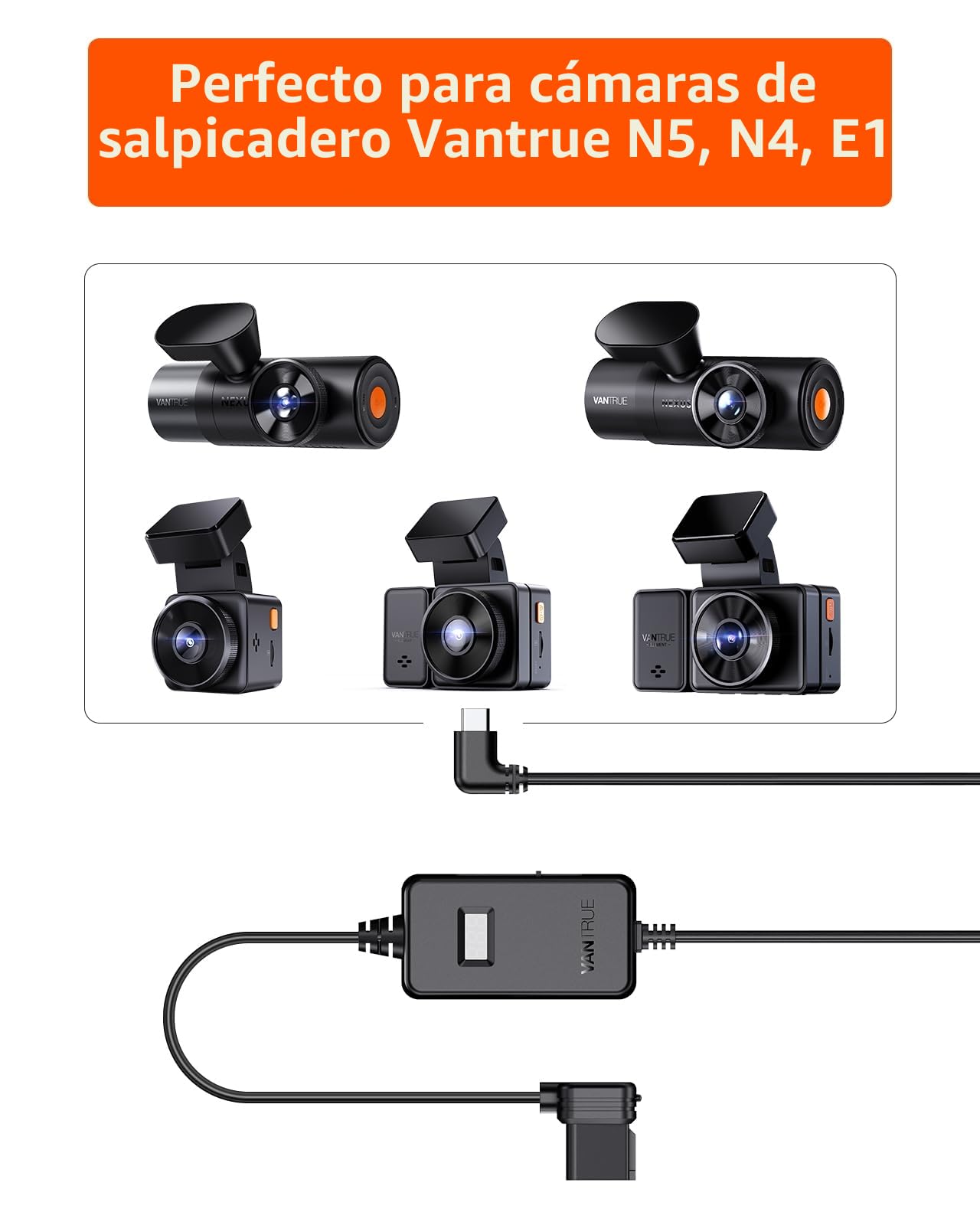VANTRUE USB C Pantalla OBD cableado con 3 Niveles para Todas Las cámaras Vantrue, protección de bajo Voltaje 11.6V/12V/12.4V, 23.6V/24V/24.4V, monitoreo de estacionamiento Las 24 Horas, 3 Metros