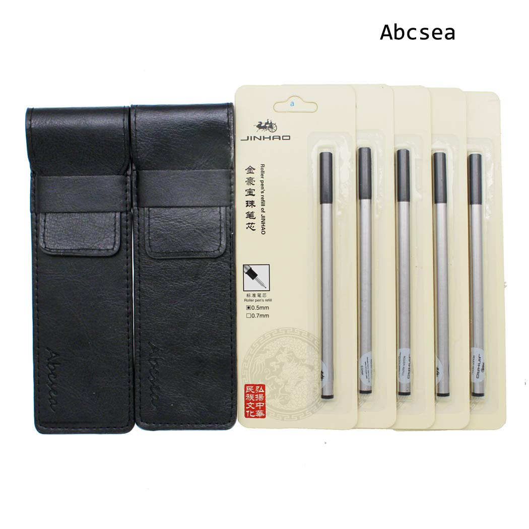 2 pièces Jinhao 450 stylos à bille pointe fine, stylos fineliner noir (fleur bleue et verte), avec 5 pièces de rechanges pour stylo à bille roulante standard noir 0,5 mm