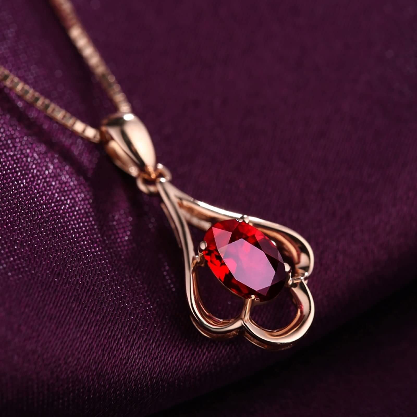 Cadena Collar, Collares Verano Oro Rosa 18 Quilates Flor con Rubí 1.2ct Regalo de San Valentín Collar Fino para Mujer, Oro Rosa, Gold