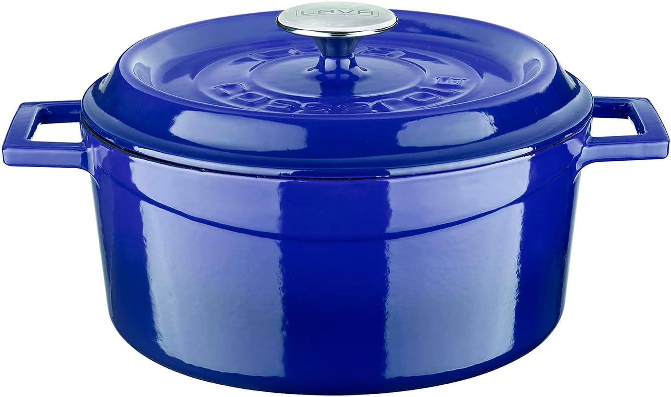 LAVA 7 Quarts Cast Iron Dutch Oven: Multipurpose Stylish Round Shape Dutch Oven Pot with Three Layers of Enamel Coated with Trendy Lid (Blue)
