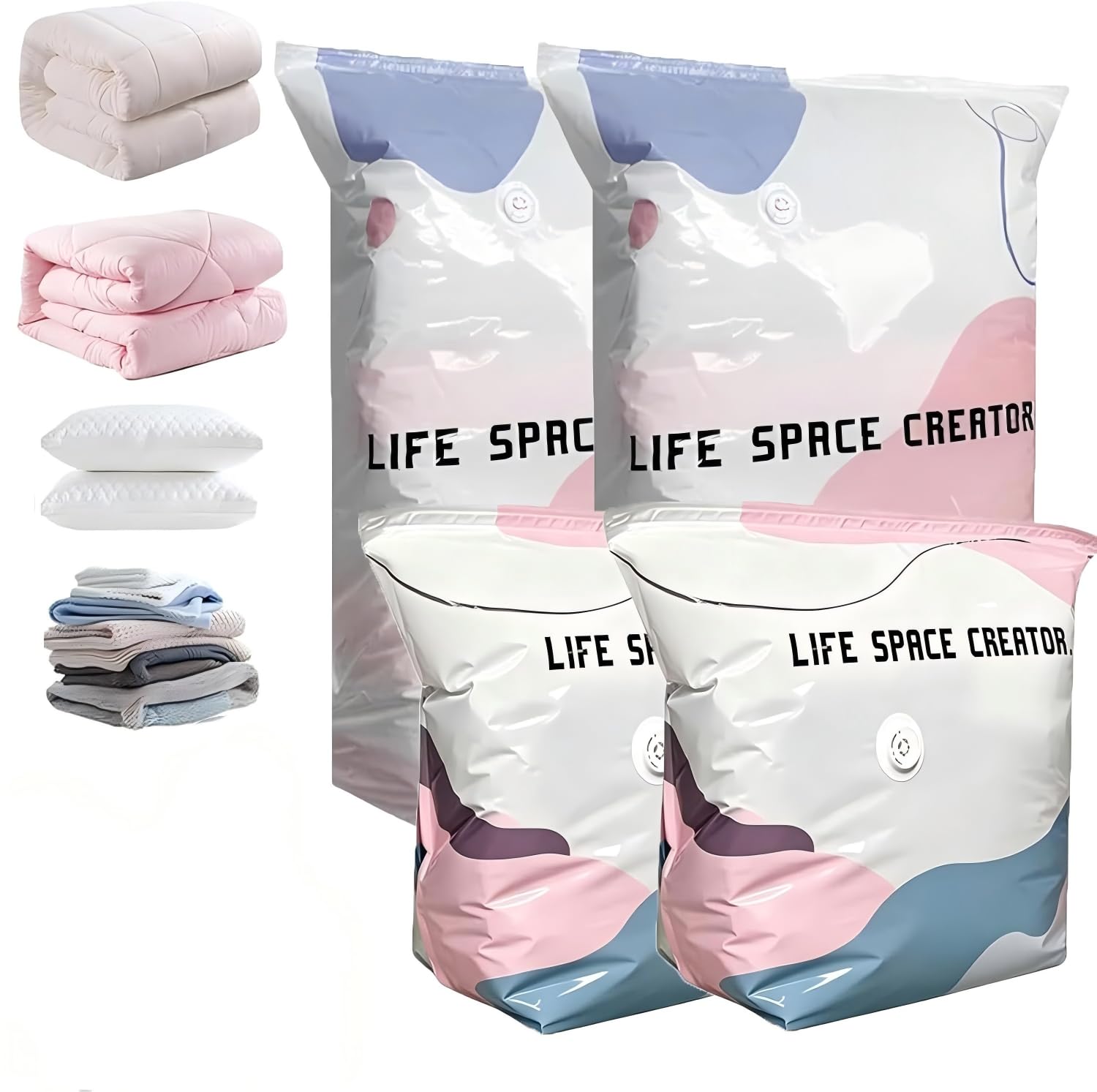 No Pump Vacuum Storag Bags, Extra Large Vacuum Pack Bags for Clothes & Duvets, Roll Up Compression Storage Bags for Travel, Reusable no pump Vacuum Storage Bags large for Bedding Home& Suitcases 2M+2L