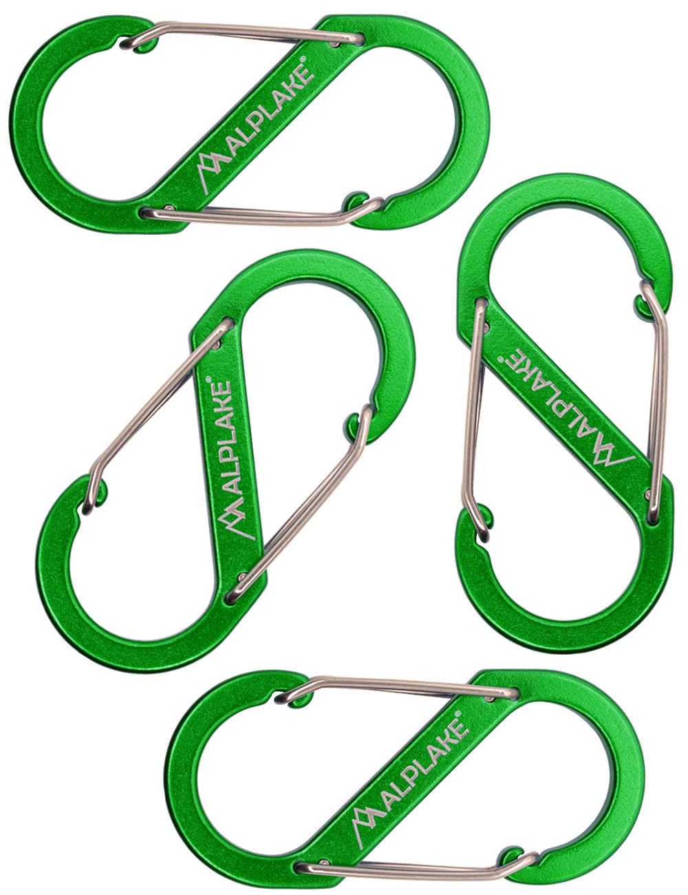 4 moschettoni in materiale a forma di S, 88 x 40 mm, colore: verde
