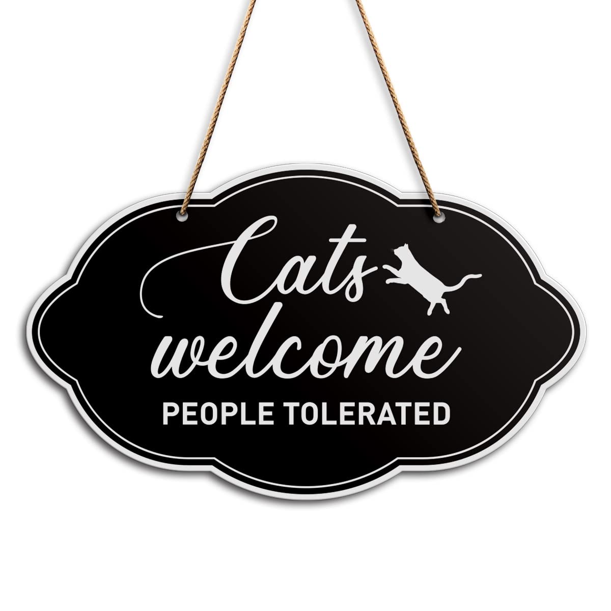Cat Wall Decor Sign, Cats Welcome People Tolerated, Cat Sign for Home Lawn Garden Yard Wood Hanging Wall Decor Cat Sign Plaque Front Door Porch, Housewarming Gifts for Cat Mom Dad Lover Owner-image-7