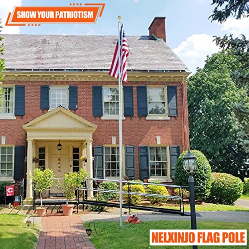 Nelxinjo 25Ft Sectional Flag Pole Kit, Heavy Duty Aluminum Outdoor In-Ground Flagpole, Gold Ball Top, 3X5 Usa Flag For Residential Commercial Outdoor Garden(25Ft, Silver) #TOP6