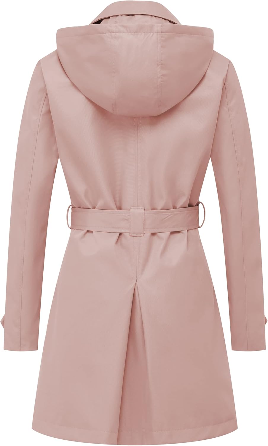 Chrisuno Women's Double Breasted Trench Coats Mid-Length Belted Overcoat Long Dress Jacket with Detachable Hood - Image 4