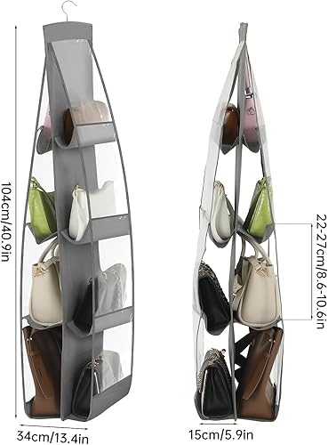 Miniatura 3 de Sliverdew Organizador de almacenamiento para colgar en la pared con 8 bolsillos grandes para bolsos y bolsos, organizador plegable transparente para
