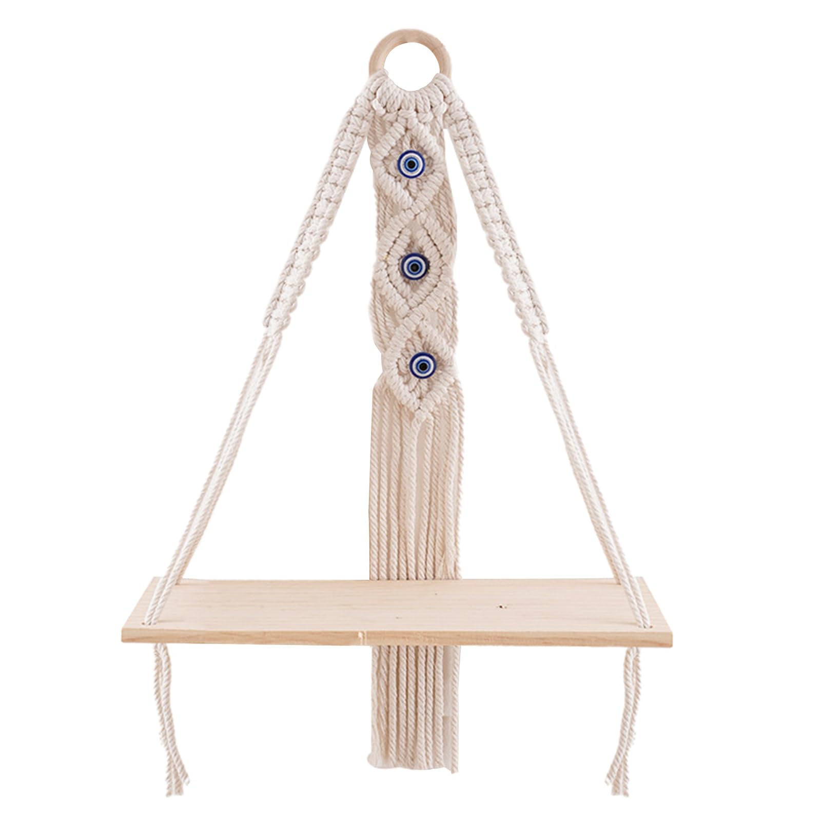 Elnwnnkc Weaving Tapestry Wood Board Rack Cotton Rope Woven Hanging Rack Plant Hanger Stand Macrames Floating Shelf Weaving Tapestry Small Shelf