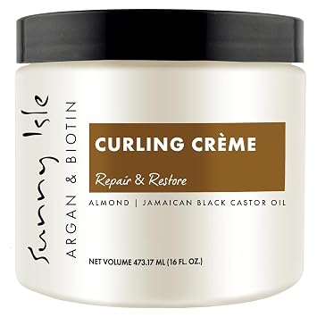 Sunny Isle Argan & Biotin Curling Cream - Lightweight, Curl Enhancing Creme, Paraben Free 16oz