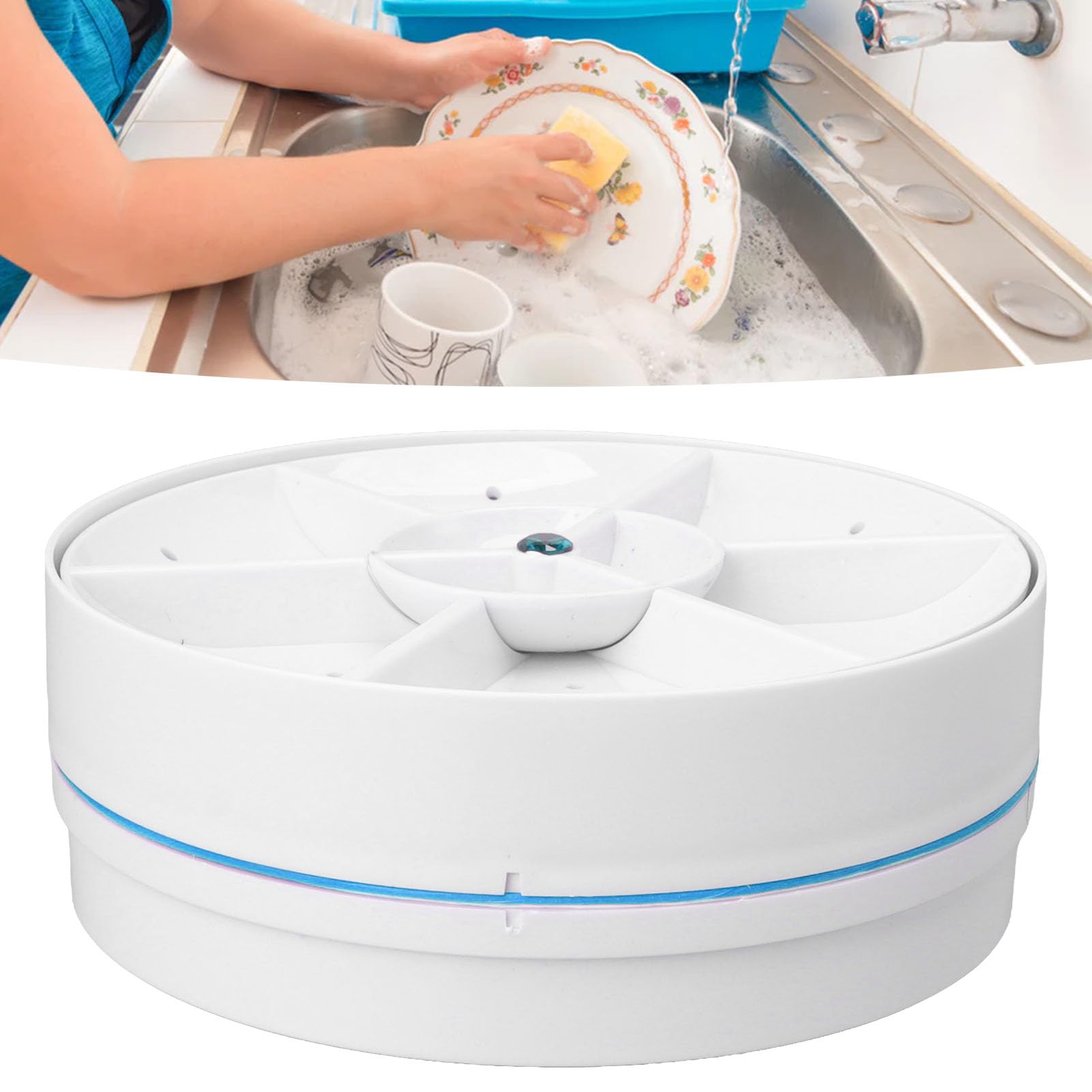 1PCS Lavastoviglie Portatile, Lavastoviglie Portatile ad Ultrasuoni, con Pulizia Ad Alta Pressione, Adatta per Cucina Domestica, Lavaggio di Frutta e Piatti, Viaggi (Blu)