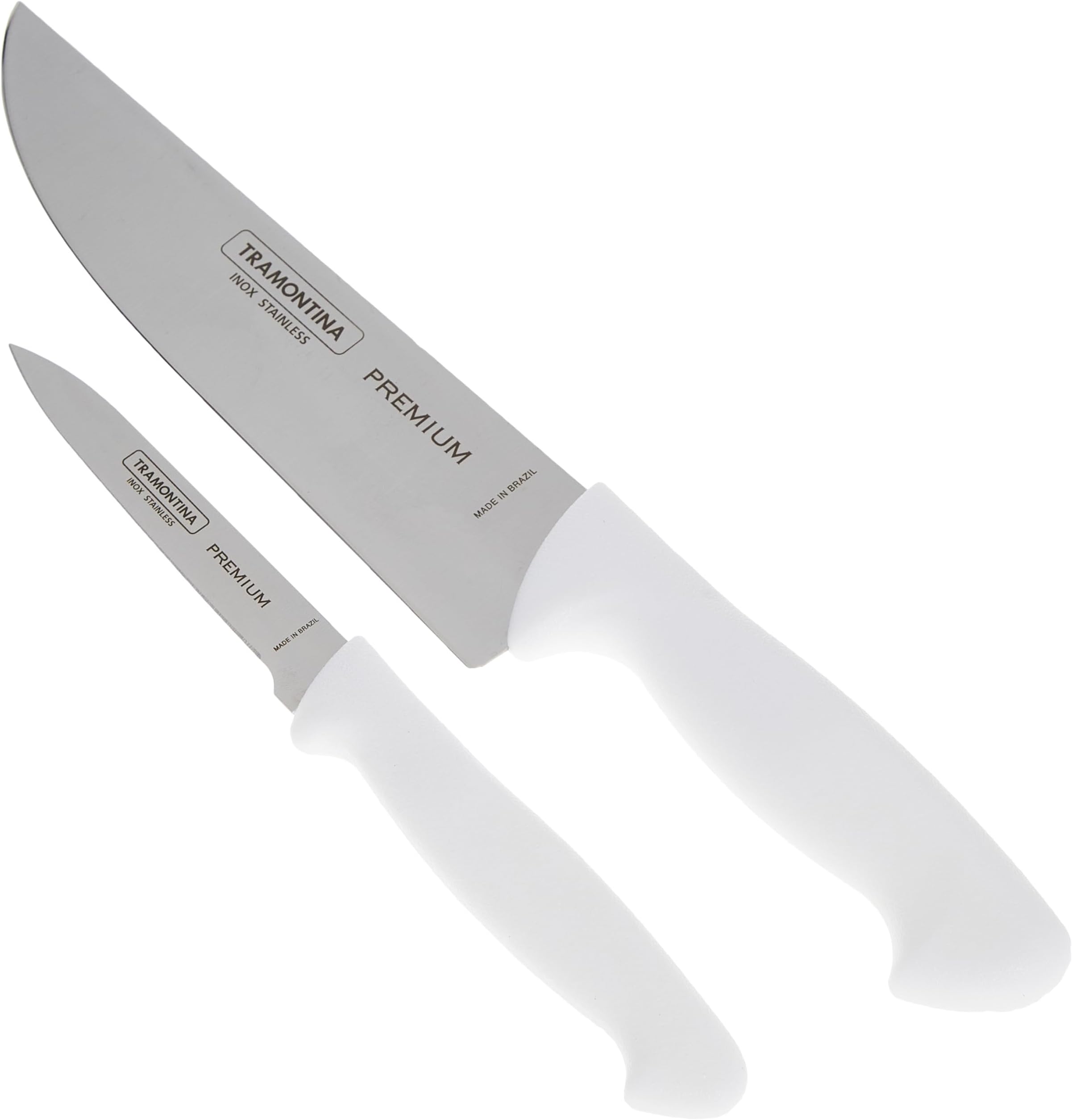 TramontinaPremium 2 Pieces Knife Set with Stainless Steel Blade and White Polypropylene Handle