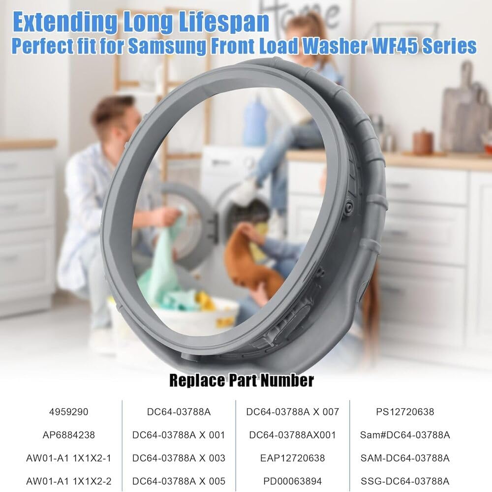 DC64-03788A Washer Door Boot Seal Gasket Compatible with Samsung WF45T6000AW/A5 WF45R6300AW WF45R6100AW – Replaces 4959290 AP6884238 PS12720638 for Samsung Front Load Washer Door Seal