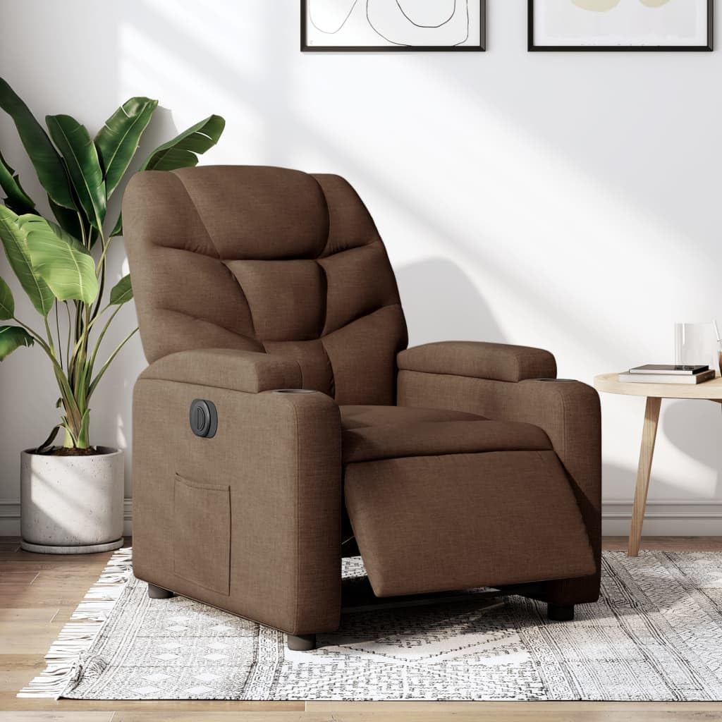 Sillón Reclinable Eléctrico, Silla con Respaldo Reposabrazos, Asiento Ajustable para Ancianos, Marrón
