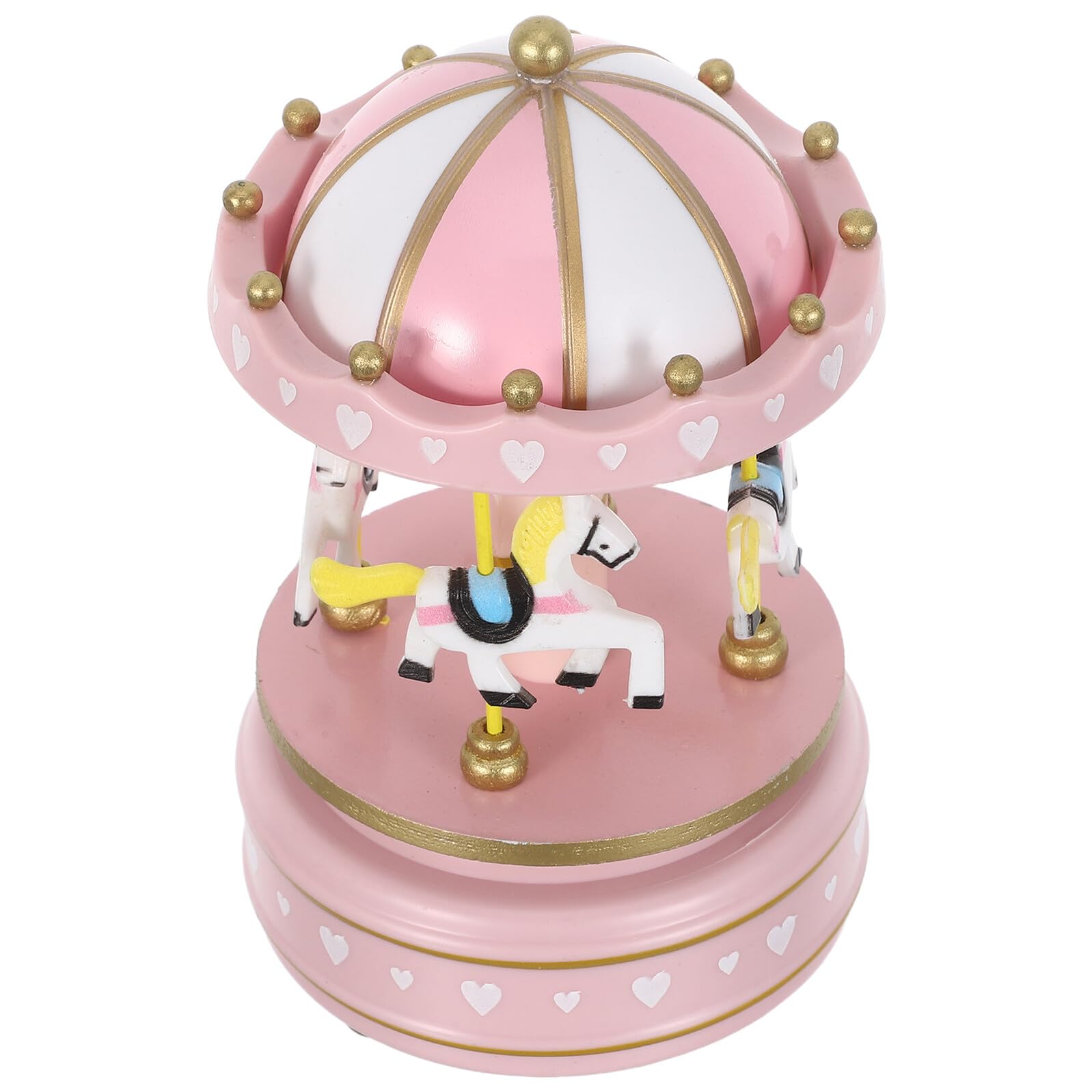 Caja de Música Carrusel Giratoria para Niña con Caballos Color Rosa Tamaño 3 de Madera y Plástico Caja Musical Mecánica de Cuerda Adecuado para Obsequio de Cumpleaños y