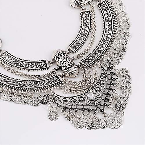 Coin Bib Metal Alloy Collors Statement Necklace For Women Silver Big Bohemian Vintage Chunky Tassel Necklaces Punk Ethnic Style Jewelry #TOP3