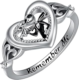 Jack Skellington Rings 925 Sterling Silver Jack and Zero Rings Nightmare Rings Nightmare Jack Skellington Gifts Skull Rings Remember Me Heart Rings Fashion Jack Skellington Jewelry for Women, Birthday Gift for Women Wife Girlfriend Mom Daughter