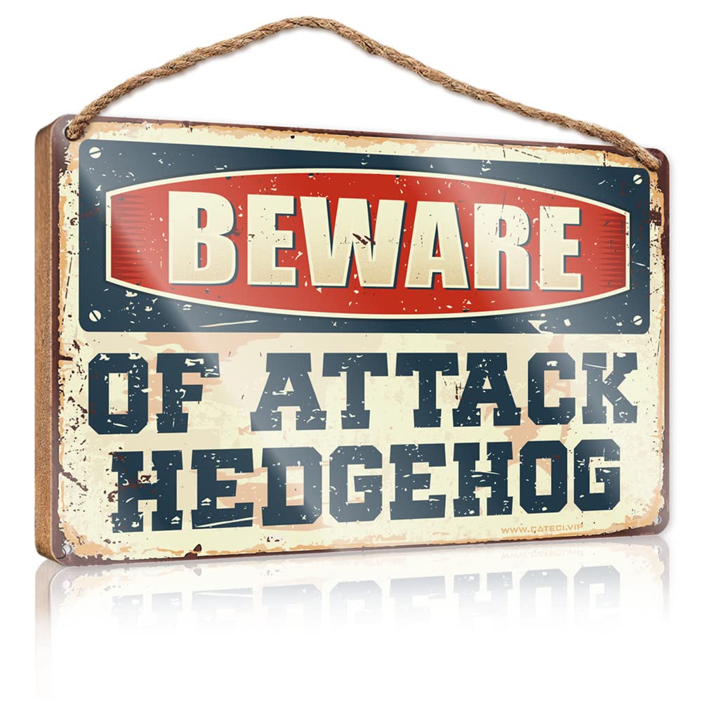 YYHLEH Wooden Signcute Beware Of Attack Hedgehog Wooden Sign(15X28CM)