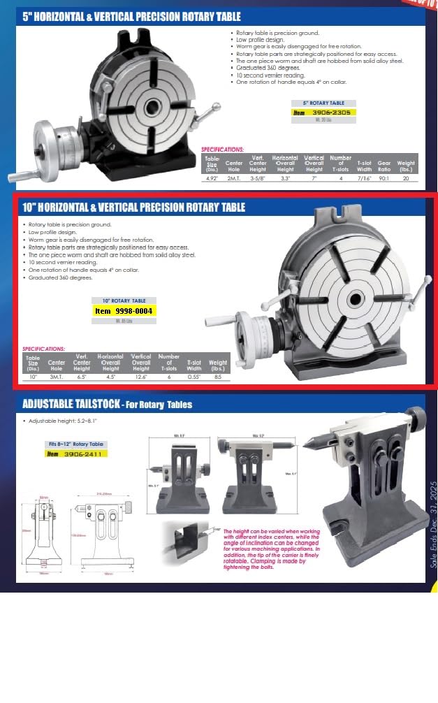HHIP 9998-0004 10" Horizontal/Vertical Rotary Table