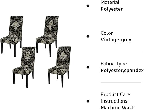 Miniatura 8 de Fuloon - Juego de 4 fundas protectoras para sillas de comedor, elásticas, removibles, lavables, cortas, para hoteles, comedores, ceremonias,