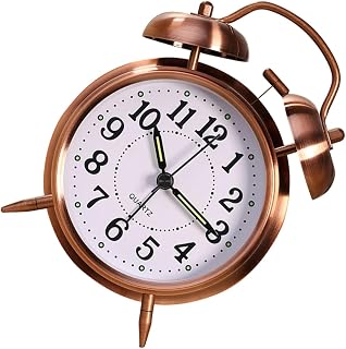 Metal Double Bells Alarm Clock with Luminous Night Light, Silent Classic Desktop Clock in Antique, Non-Battery Household Alarm for Bedroom and Office