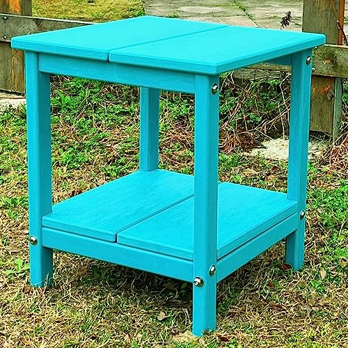 Aoorun Oversized Outdoor Patio Side Table, 2-Tier Poly Patio End Table Adirondack Patio Side Table, Modern Outdoor Side Table For Patio, Porch-Blue #TOP11