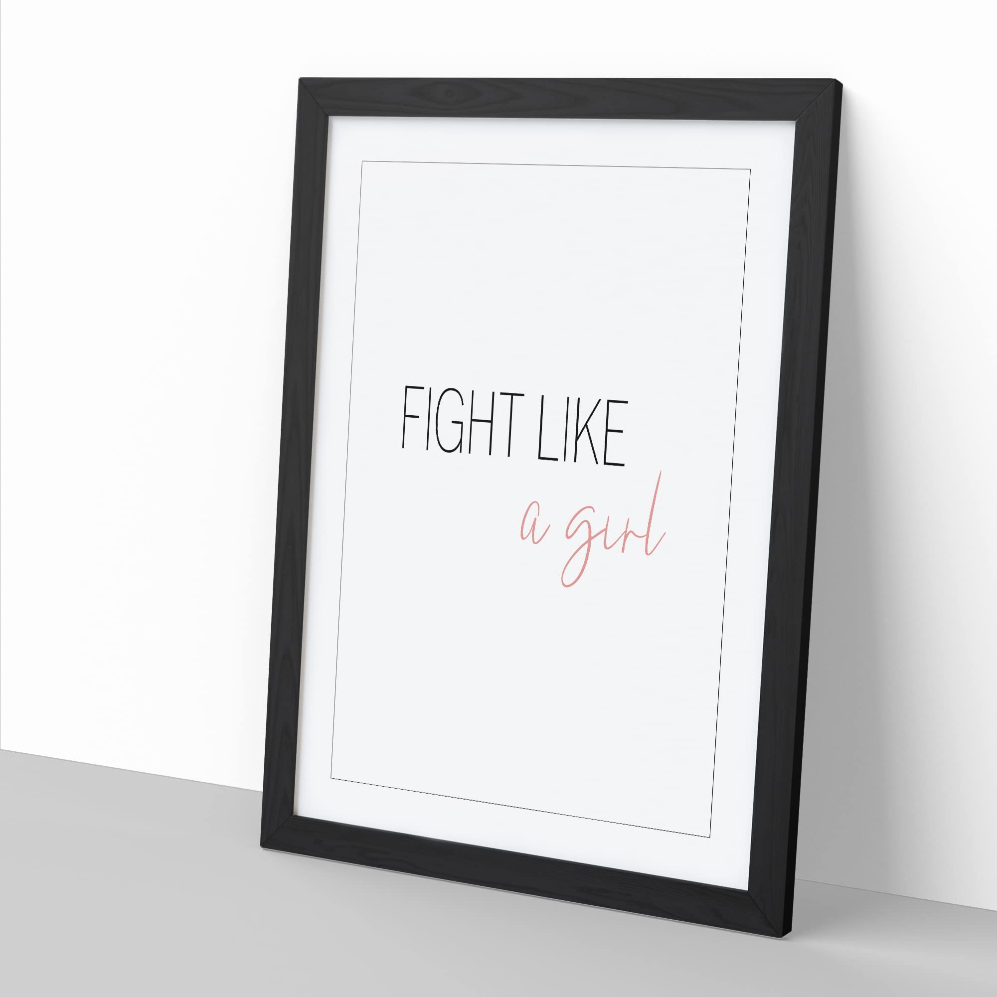 Fight Like A Girl Typography Quote Framed Wall Art Print, Ready to Hang Picture for Living Room Bedroom Home Office Décor - Image 2