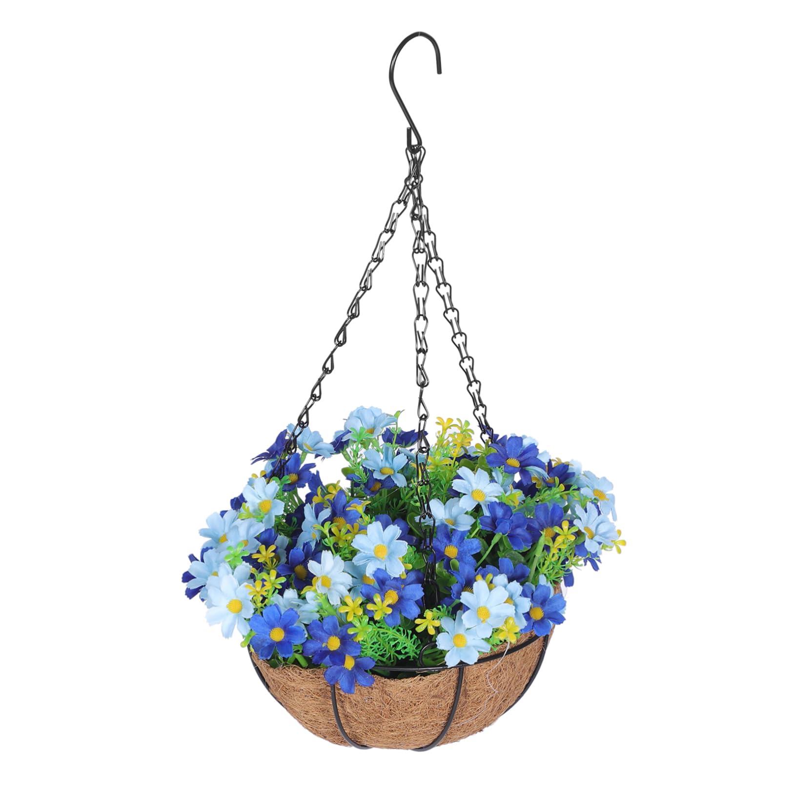 Hängender Kunstblumenkorb mit Schleife, Eisen, Kunststoff, Kokosfaser