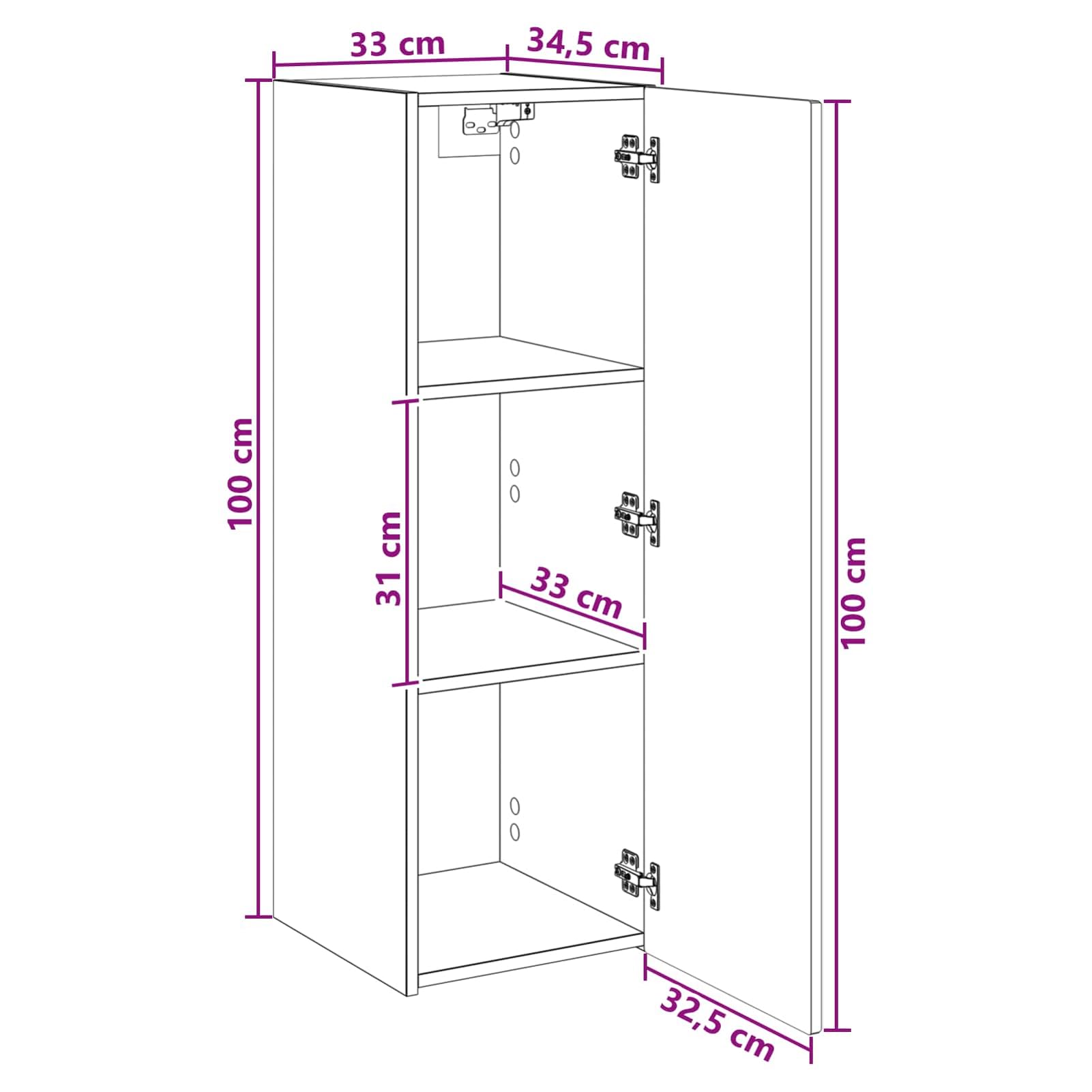 Gecheer Wandmontierter Badezimmerschrank Grau Sonoma 33 x 34,5 x 100 cm, Moderner Badezimmerschrank Stauraum-Schrank für Make-up Waschbecken Gästebad890528