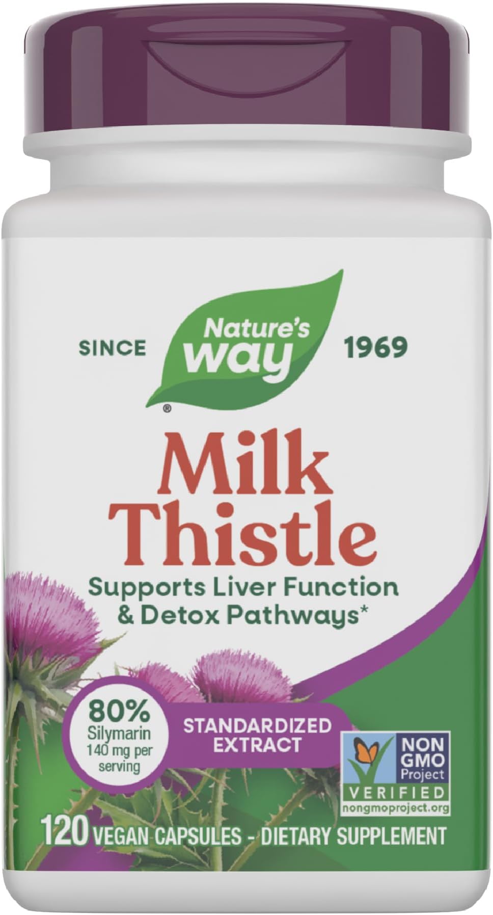 Milk Thistle, Supports Liver Function & Detox Pathways*, 175 mg Milk Thistle Seed Extract Standardized to 80% Silymarin per Serving, Vegan, 120 Capsules (Packaging May Vary)