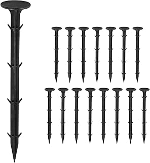 16-Pack Survey Markers Garden Stakes, 7.9 x 1.3 Inch Plastic Low Profile Survey Stakes Property Line Markers Boundary Anchors Spikes for Tarpaulin/Lawn Border [Black]