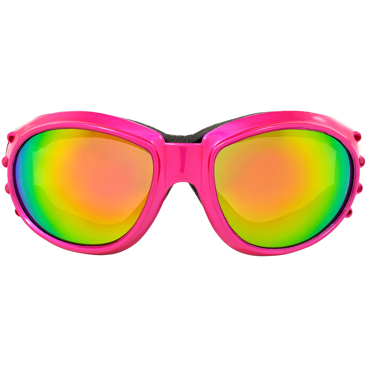 Birdz Eyewear Eagle - Occhiali da moto imbottiti da donna, 2 paia, montatura rosa con lenti a specchio rosa e fumo