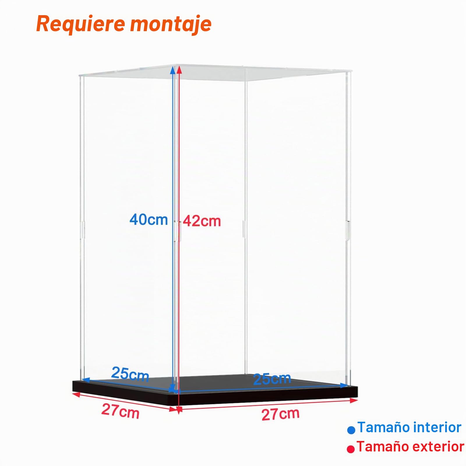 Vitrina Expositora Acrílica 3MM Transparente para Lego 21349 Gato Bicolor Naranja 21376 43020 11373 75398 10323 21347 43230 76463 76467 10358 77072 con Led, Interior Negro 25x25x40cm