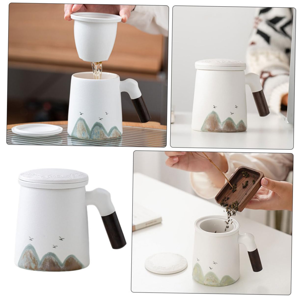 Hemobllo Taza de Cerámica con Tapa y Filtro Integrado Taza Pequeña para Té con Infusor Adecuado para Preparar y Filtrar Hojas Sueltas el Hogar