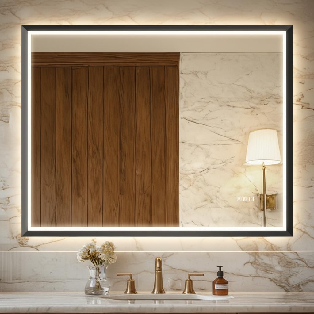 USHOWER 30x40 Inch Black Mirror with Light Frame, Shatter-Proof