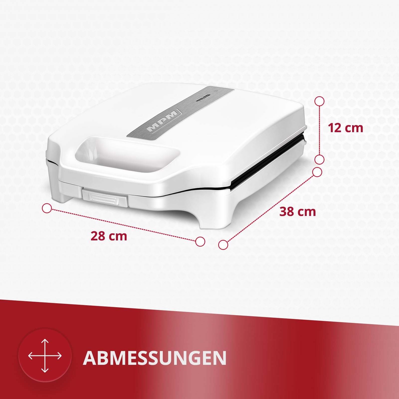 MPM - MOP-45M - Opiekacz do kanapek na 8 trójkątnych kanapek/zapiekanek - Płyty z powłoką nieprzywierającą - Automatyczna regulacja temperatury - Elektryczny – 1600 W - Biały i srebrny