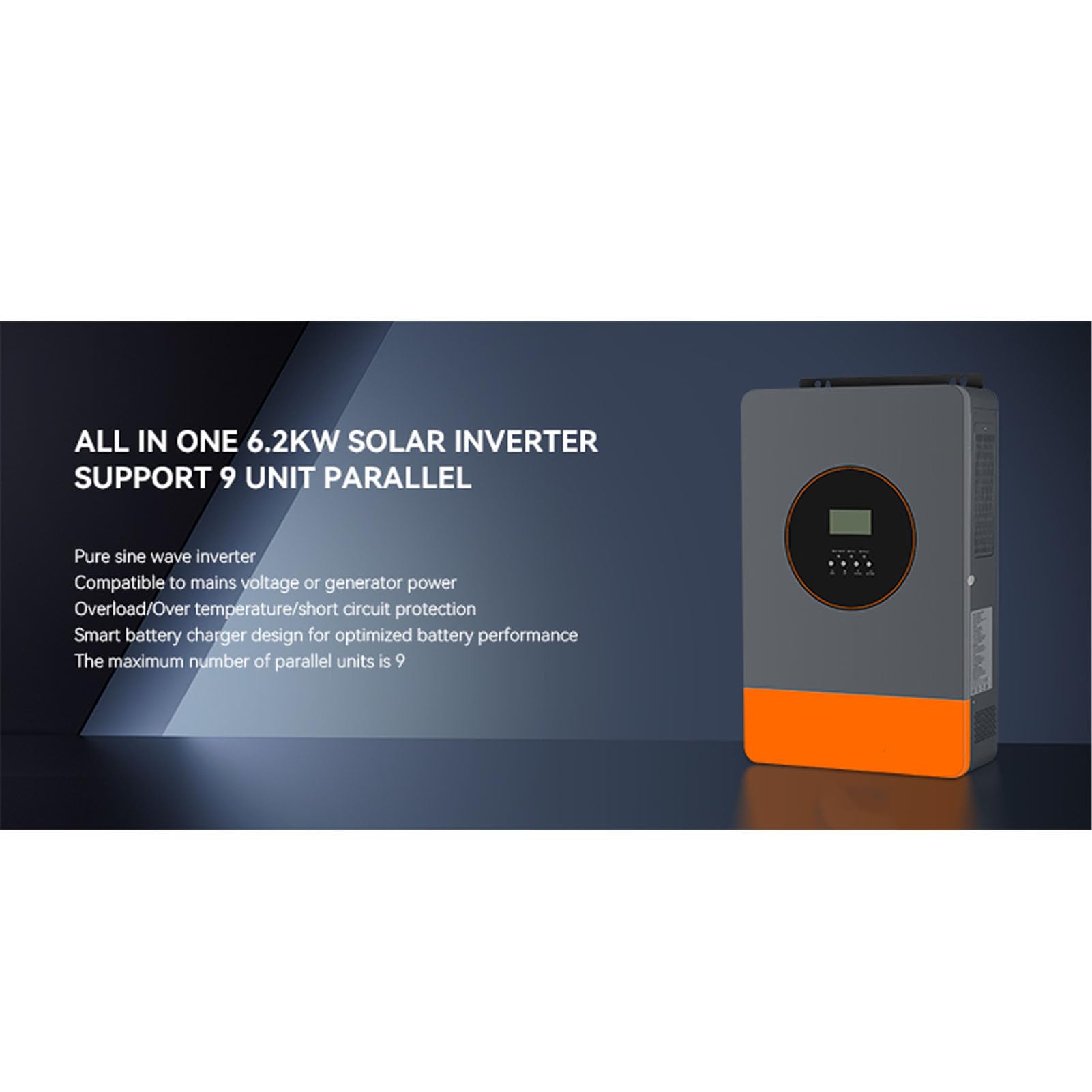 FTVOGUE Inverter Solare Ibrido da 6200 W, Lega di Alluminio, Onda Sinusoidale Pura con Controller MPPT da 120 A per Applicazioni Off-grid
