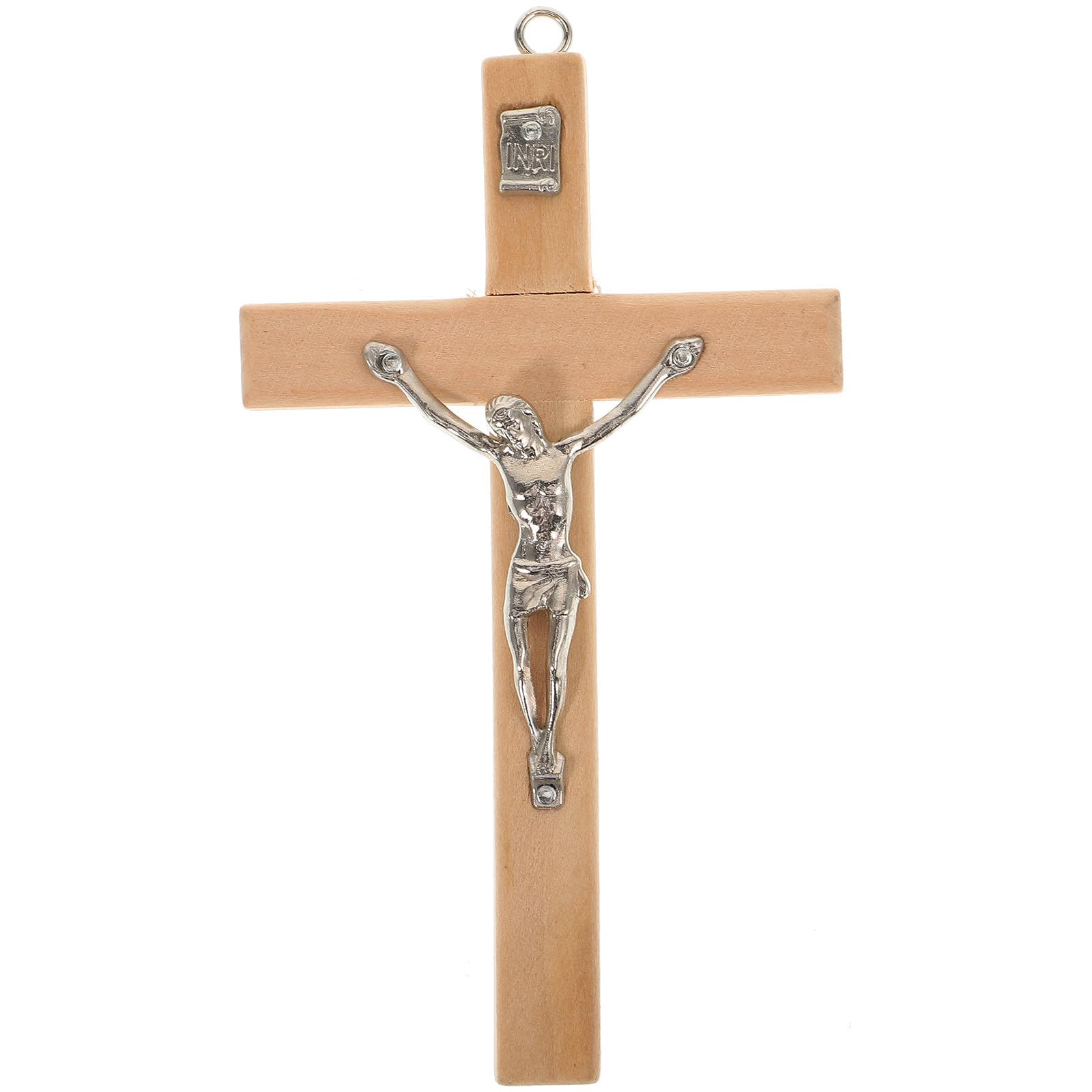 Croix Murale Chrétienne en Bois avec Crucifix de Jésus en Alliage de Zinc – Décoration Murale Catholique Forme Croix