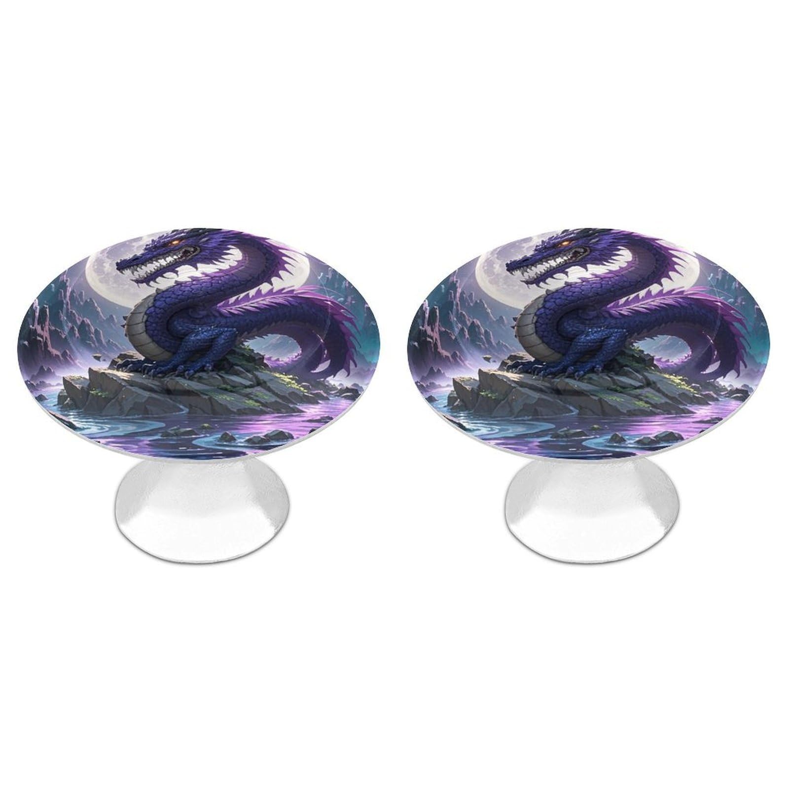FekiLoot Purple Dragon Purple Moon Cabinet Knobs 2 Pack Stainless Steel Round Dresser Drawer Knobs Kitchen Drawer Hardware Dresser Knob Closet Door Pulls Cabinet Handles for Cupboard Drawer Pulls
