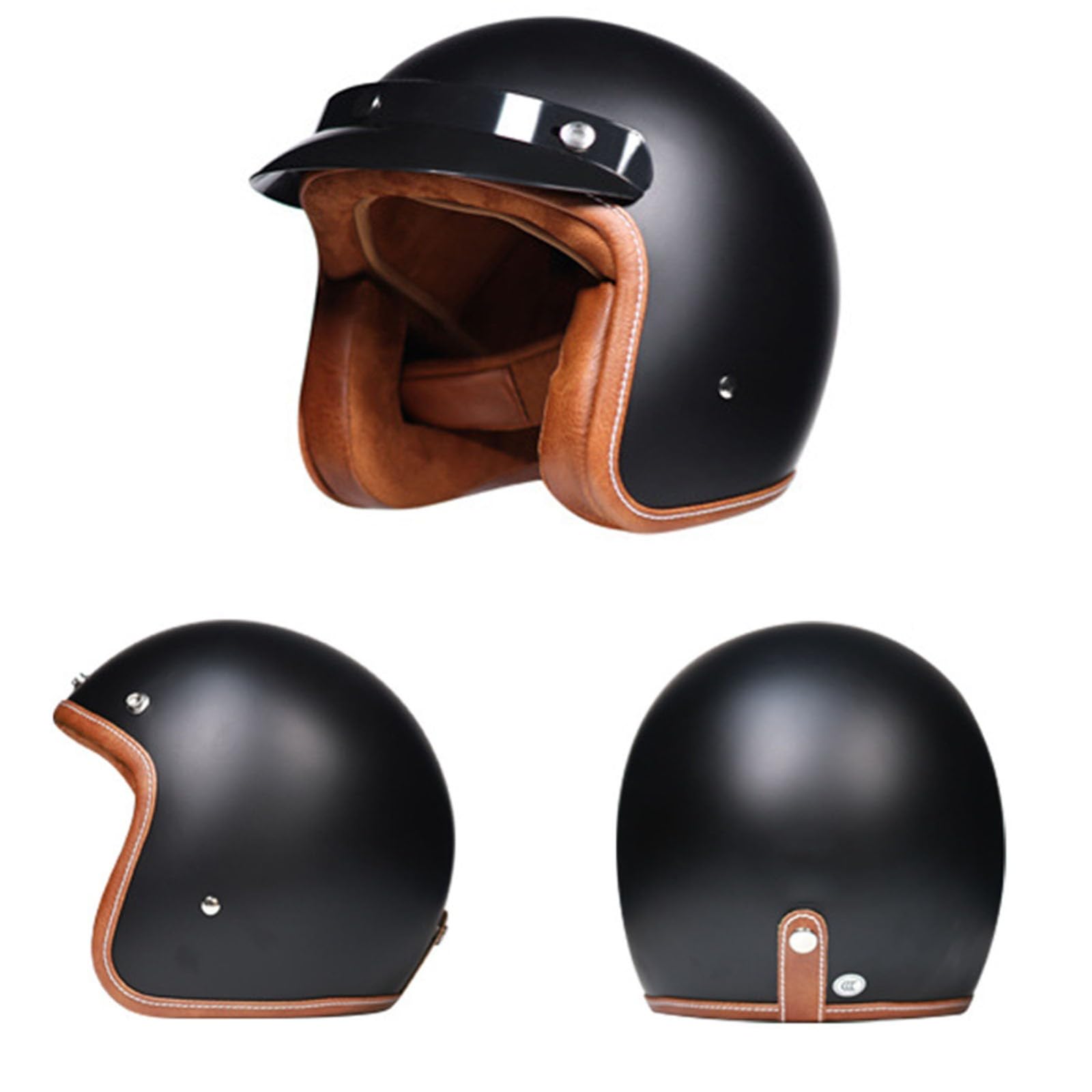 Casque Bol, Casque Jet Brain - Cap Demi-Casque Moto Vintage Homologué Dot/ECE Casque Demi-Coque Rétro Ouvert Casque À Visière Intégrée Cruiser Chopper Scooter Cyclomoteur