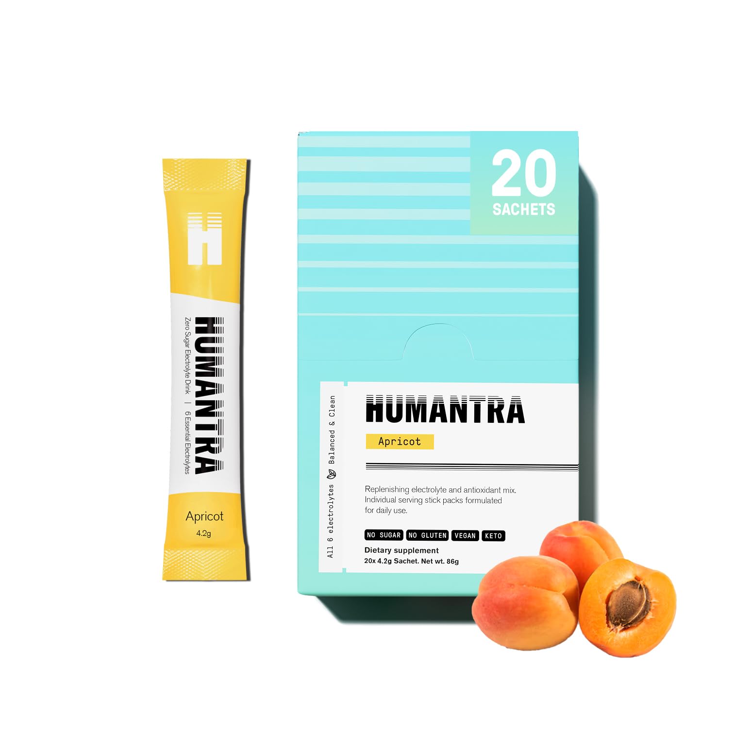 Humantra Hydration Packets | Zero Calorie, Zero Sugar Electrolyte Hydration Multiplier w/Essential Minerals, Boost Immune & Metabolic Functions | Electrolytes Powder (20 count, Apricot)