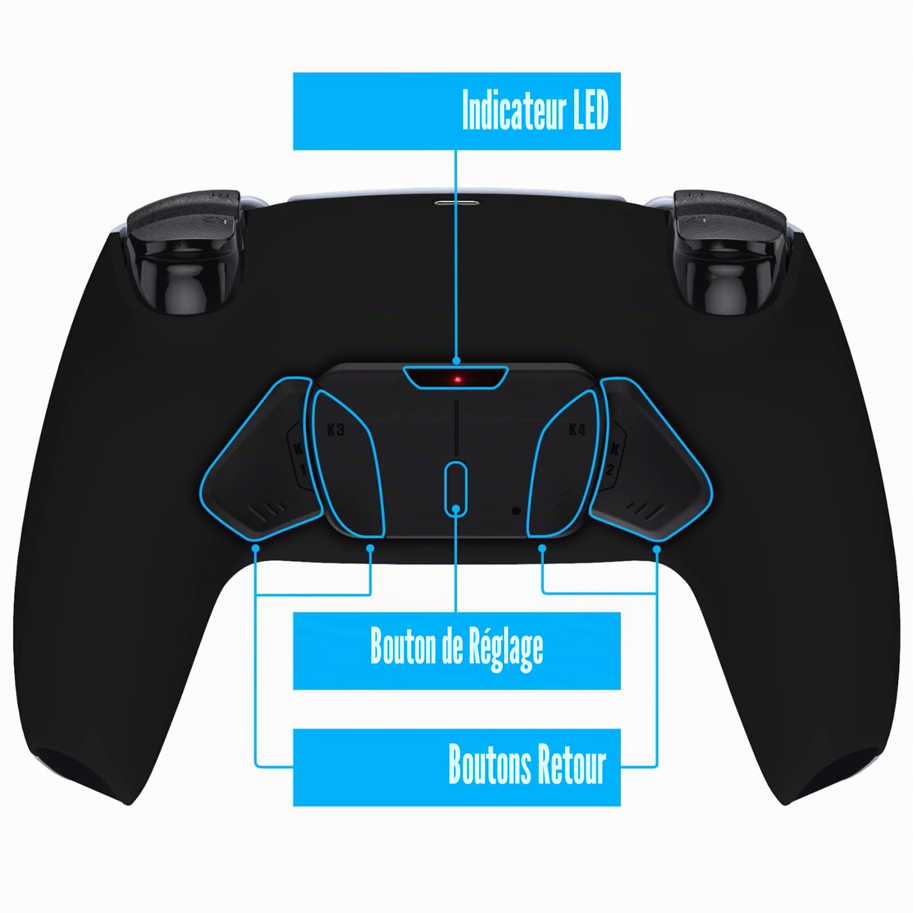 eXtremeRate RISE4 V4 Remap Kit pour ps5 Manette BDM-030/040/050/060, Coque Arrière Redessinée avec 4 Palette pour ps5 Manette BDM-030/040/050/060, Carte améliorée, Noir Pur