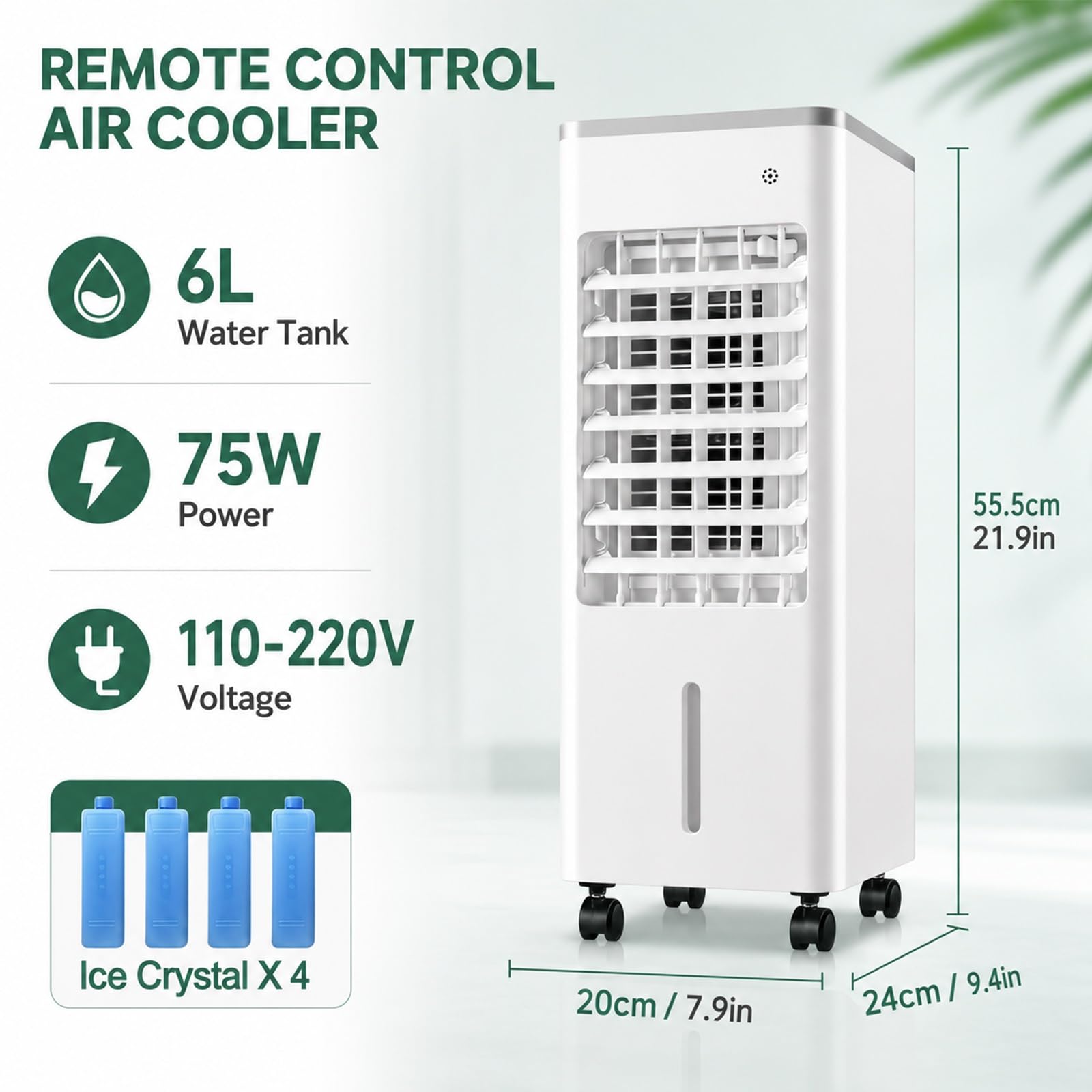 Enfriador De Aire Portátil, Enfriador Evaporativo Con Depósito De Agua, 3 Velocidades, Oscilación De 120°, Unidad De Refrigeración Silenciosa Con Ruedas Para Dormitorio, Oficina Y Hogar