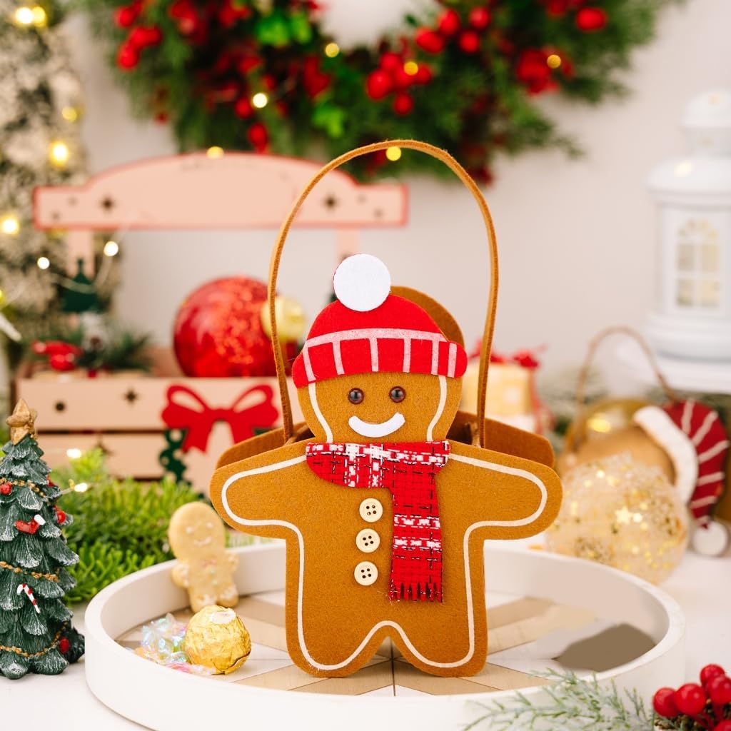 Reversible Gingerbreads Man Christmas Handheld Bag with Double Sided Designs Large Capacity Fabric for Holiday Party Decors image 2