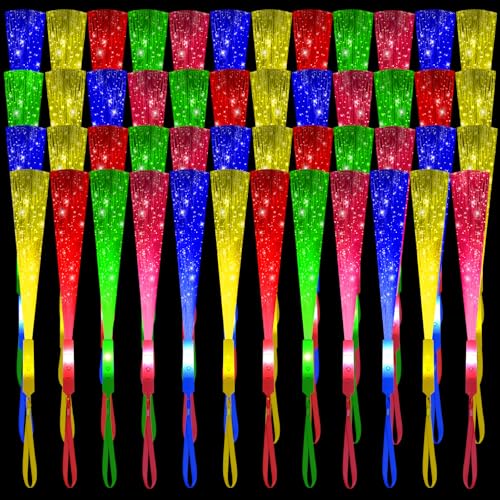 Fiber Optic Wands Glow Sticks Toy, LED Light Up Wand, Glow in the Dark Party Supplies, Light Up Party Favors, Glow Flashing Light Sticks Party Decorations (Brighter Color, 48PCS)